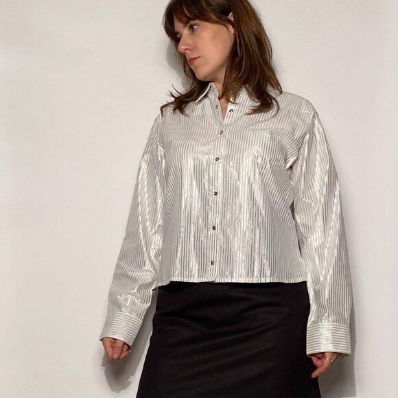 Vintage Y2K WRANGLER Metallic Silver Striped WESTERN Shirt! Large - Picture 11 of 15